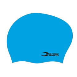 Badmössa för långt hår blå/kornblå från Svenska varumärket Soak. Snygg badmössa med svart logo.