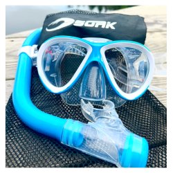 Cyklop och snorkel barn Calypso blå/vit med dry top 8-14 år - Soak