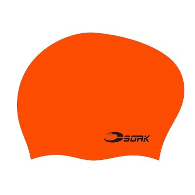 Bra badmössa i orange färg för långt hår. Badmössan är extra rymlig i bak på badmössan
